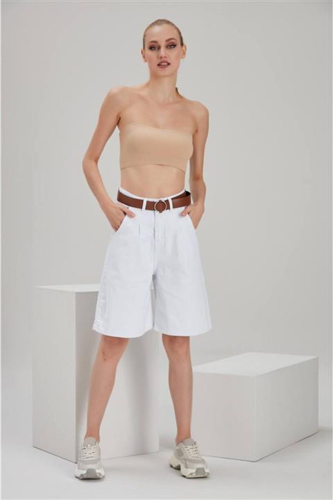 MARKETUNGA Kadın Uzun Denim Kemerli Şort Jeans