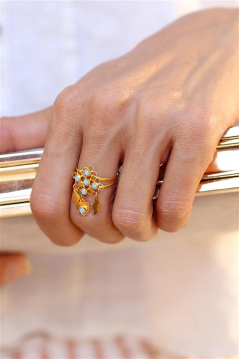 Bayar Gold 14 Ayar Altın Firuze Kare Yüzük