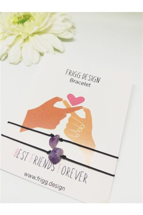 Frigg Design Bff (Dostluk) Ametist Doğal Taşlı Ip Bileklik