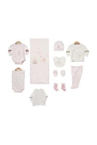 Bebitof Unisex Bebek Pembe Ekru Top Oynayan Tavşan 10'lu Zıbın Seti 0 Ay 10002.01