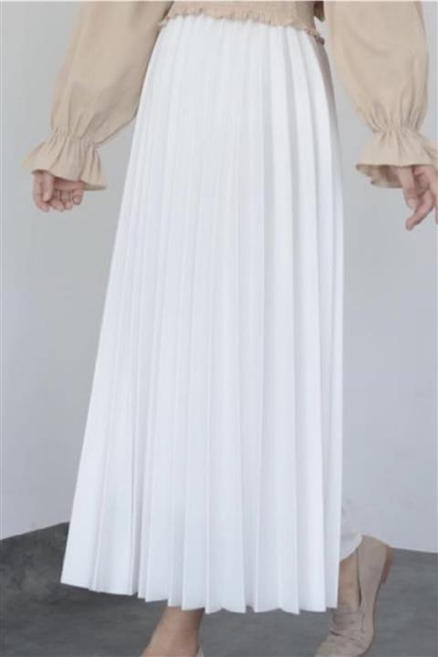 nazebutik Kadın Deri Görünümlü Piliseli Kiloş Etek