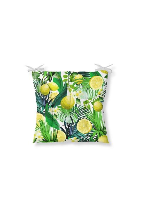 Ay Dijital Limon Ve Yaprak Desenli Pofuduk Sandalye Minderi