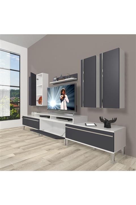 Decoraktiv Ekoflex 8d Mdf Krom Ayaklı Tv Ünitesi Tv Sehpası Beyaz Antrasit