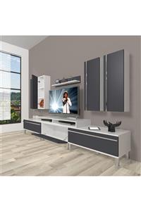 Decoraktiv Ekoflex 8d Mdf Krom Ayaklı Tv Ünitesi Tv Sehpası Beyaz Antrasit