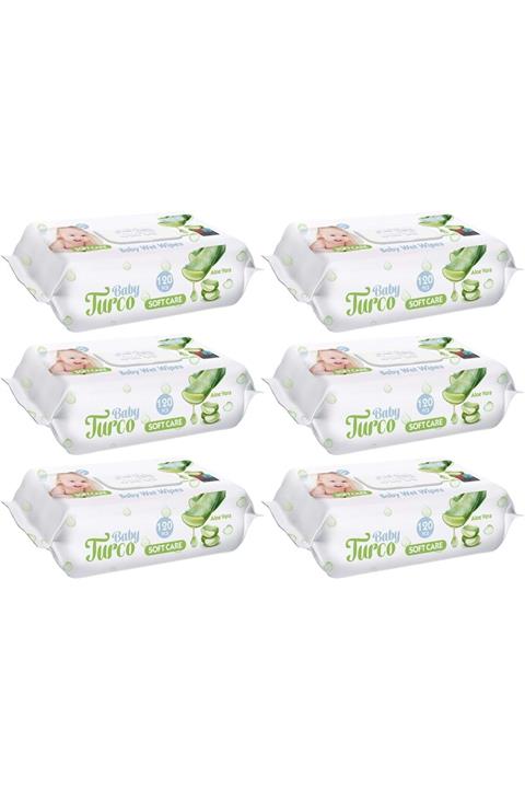 Baby Turco Islak Havlu Mendil Soft Care Aloe Vera 120 Yaprak Plastik Kapaklı 6 Lı Set 720 Yaprak
