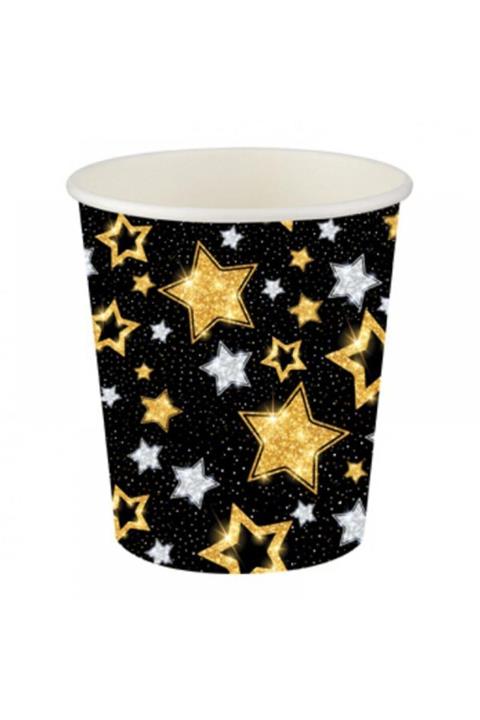 LAUREL DREAM Yıldızlar Siyah Karton Bardak 200cc-8oz 8'li