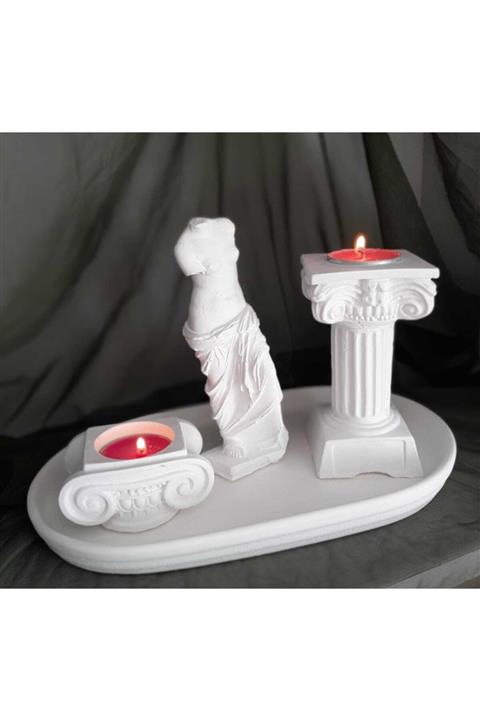 ZEBRAM Dekoratif Venus Heykel Sutun Mumluk Taban Sunumluk Set Zbr280