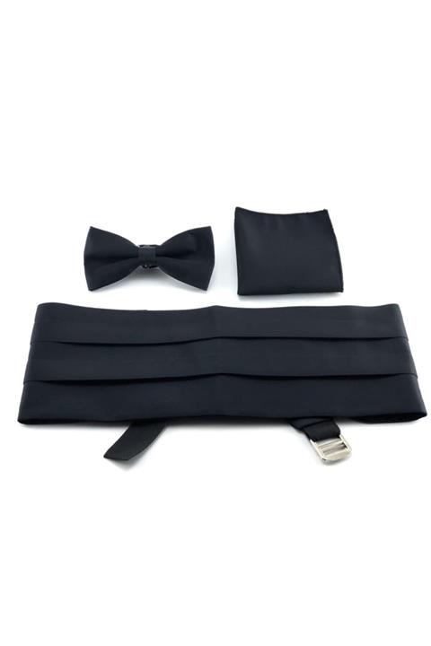 PİERRONİ Siyah Kuşak Papyon Mendil Set