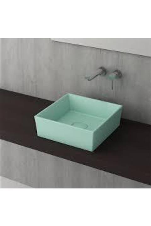 Bocchi Vessel Kare Lavabo (38x38 Cm) Mat Mint Yeşil