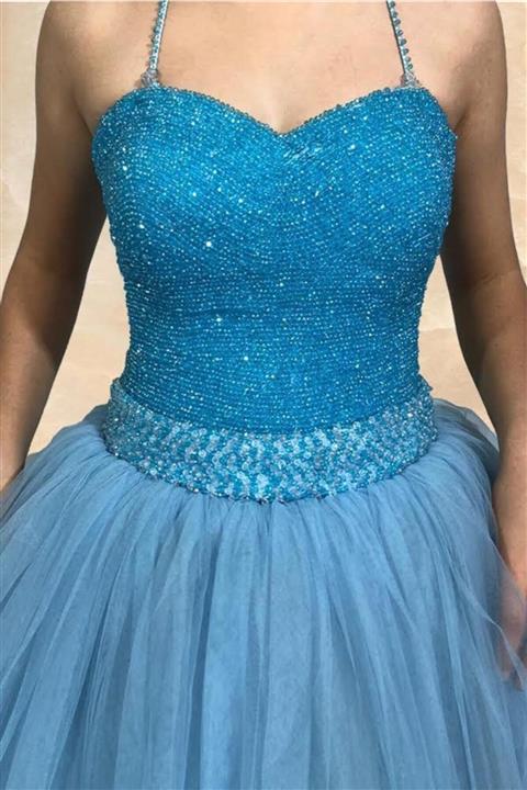 MİLLA Wedding Dress Kadın Mavi Boncuklu Şifon Nişanlık