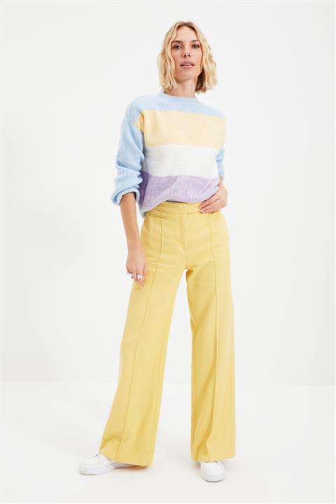 TRENDYOLMİLLA Mavi Renk Bloklu Triko Kazak TWOAW21KZ0087