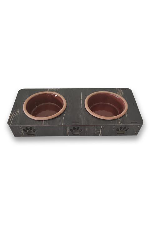 HOBİCİM Kedi Mama Ve Su Kabı Rebab 2'li Seramik Sırlı Toprak Çömlek Kaseli