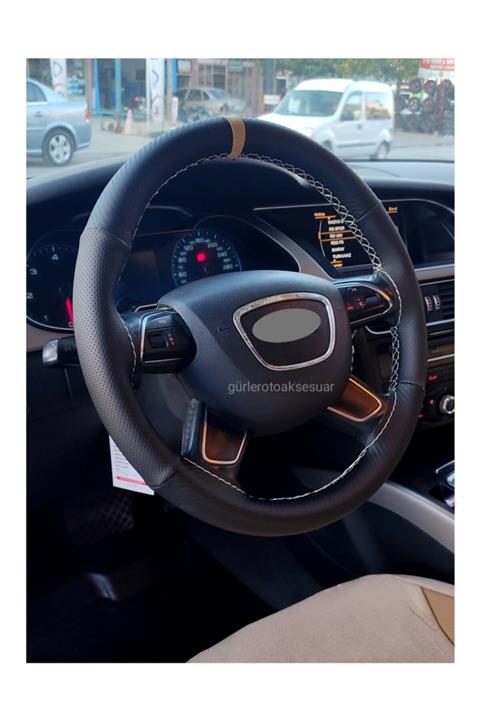 gürlerotoaksesuar Audi A6 Dikmeli Direksiyon Kılıfı Alkantra Karbon Bej Yüzüklü