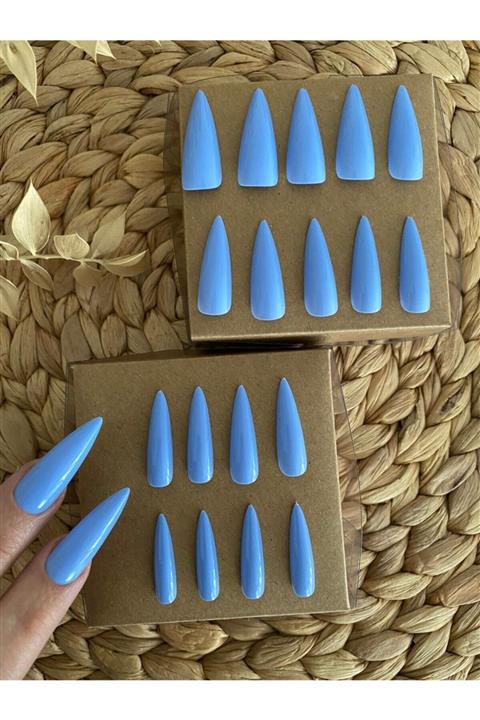 SYBELLE KOZMETİK 20 Adet Mavi Stiletto Takma Tırnak