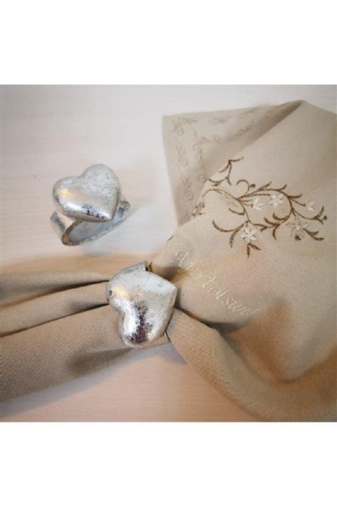 İHR Ithal Şık Tasarımlı 2'li Peçete Halkaları, Heart Silver