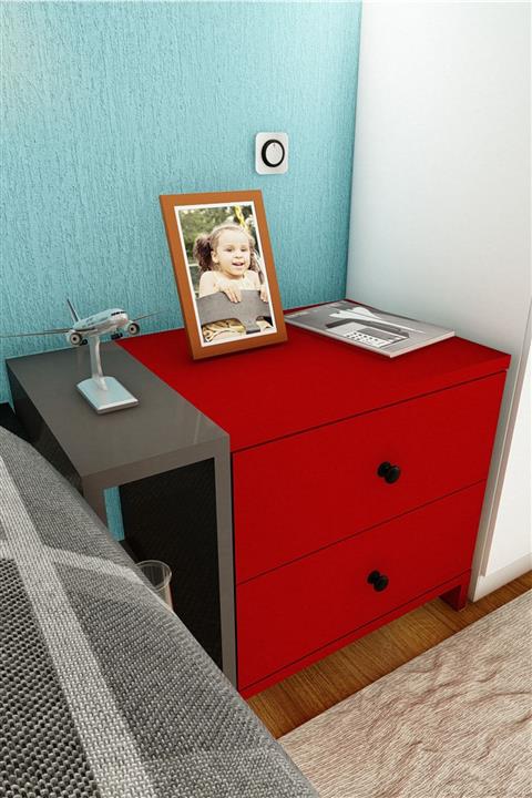 Ünüvar Konsept Fatih Çift Çekmeceli Tek Raflı Komodin - (kırmızı-antrasit)