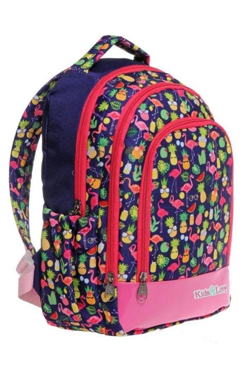 KAUKKO Kids&love Kız Çocuk Flamingo Desenli Ilkokul Sırt Çantası - Üç Bölmeli