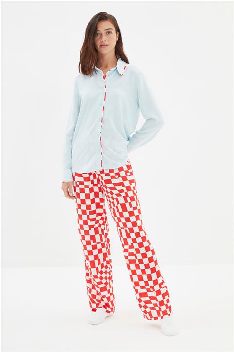 TRENDYOLMİLLA Çok Renkli Dama Desenli Viskon Dokuma Pijama Takımı THMAW22PT1045