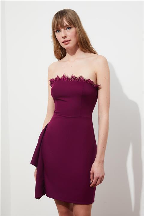 TRENDYOLMİLLA Mürdüm Yakası Dantel Detaylı Elbise TPRSS21EL1858