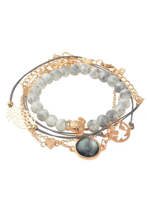 Pelin Aksesuar Gri Çoklu Ananas Kaplumbağa Bileklik