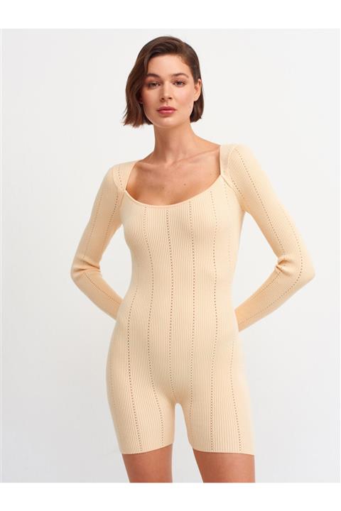 Dilvin Kadın Havuz Yaka Kısa Triko Tulum