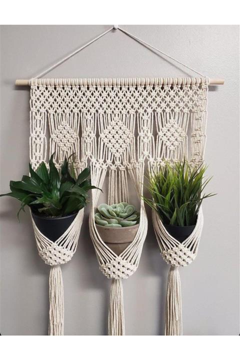 eKUPAM Makrome Üçlü Çiçeklik Askı - 003828