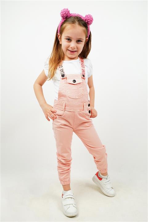 Bebektemoda Askısı Sloganlı Pantolon Salopet Pudra