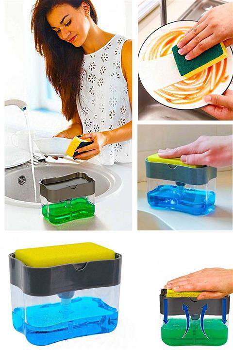 İNCİ COLLECTİON Pompa Mekanizmalı Sünger Hazneli Sıvı Sabunluk Deterjanlık Ve Bulaşık Süngeri