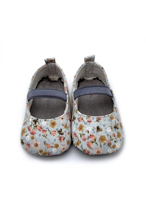 furomebebe Kız Bebek Nil Yeşili Renk El Yapımı Çıtır Çiçekli Babet Ayakkabı