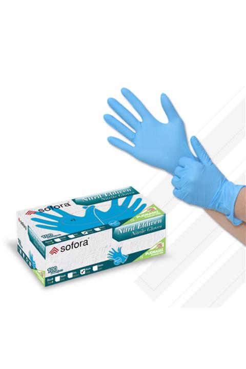 TRAY Muayene Eldiveni Mavi Nitril Pudrasız 100 Adet Small