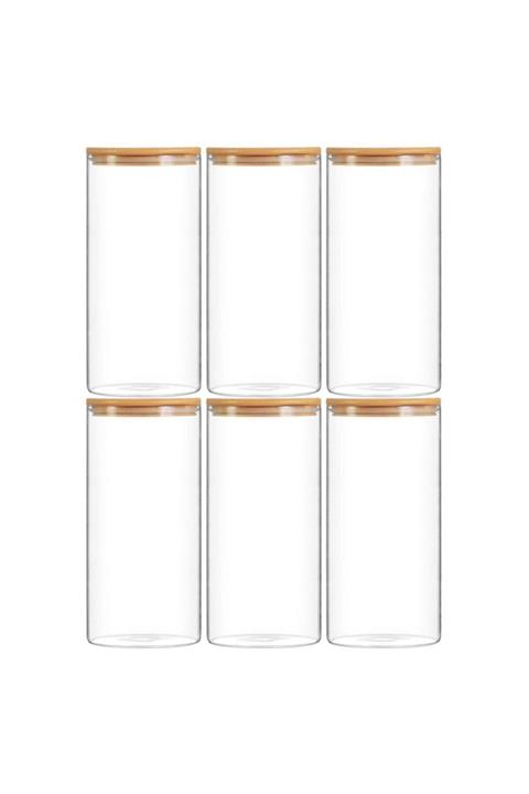 Mama Camilla 6 Lı Set 1300 Ml Bambu Kapaklı Kavanoz Baharatlık Vakumlu Borcam