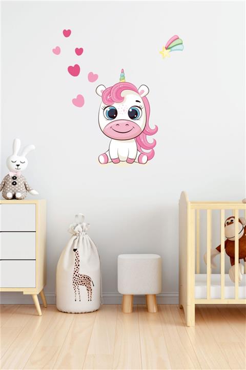 BK Decor Sevimli Unicorn ve Kalpler Çocuk Odası Duvar Sticker