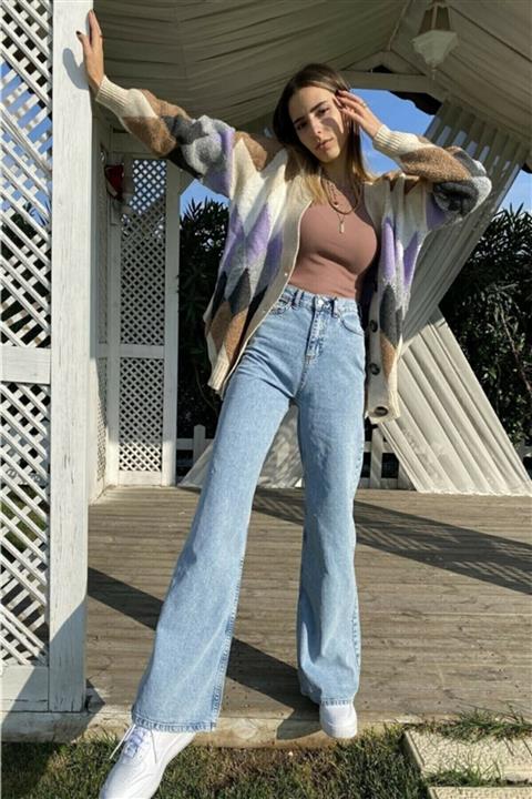 TRENDNATUREL Eliza 90's Kar Yıkama Mavi Likralı Süper Extra Yüksek Bel Palazzo Salaş Jean Pantolon