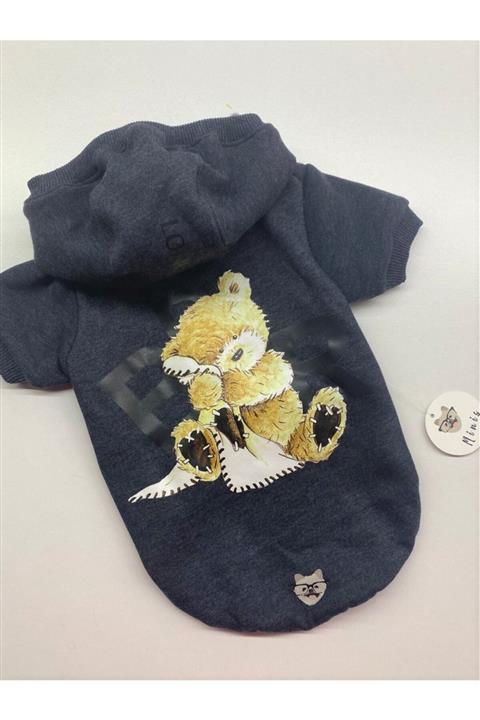 MİNİŞ PET BUTİK Bear Ayıcık Baskılı Kapşonlu Sweatshırt