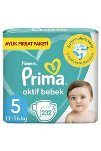 Prima Bebek Bezi Aktif Bebek 5 Beden 232 Adet Junior 2 Aylık Fırsat Paketi