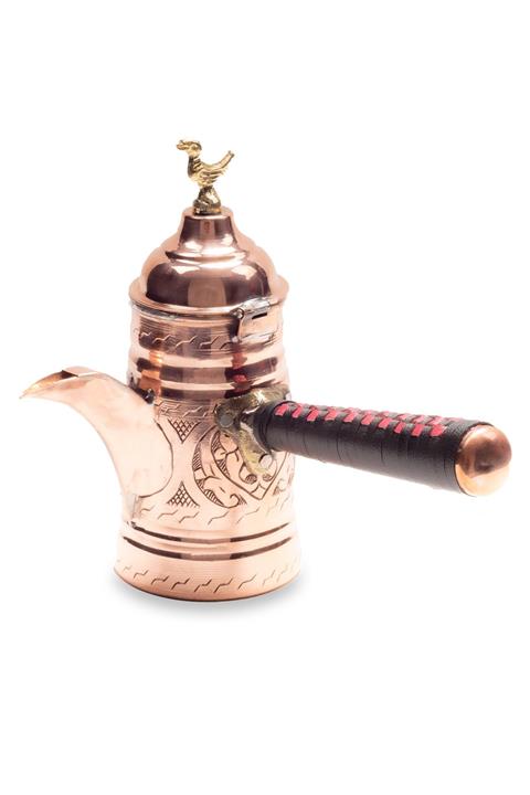 Handygoo El Yapımı Deri Saplı Kırmızı Renk Mırra Cezvesi