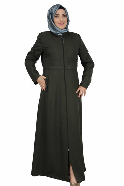 Bluence Kadın Haki Ön Şerit Detaylı Fermuarlı Pardesü