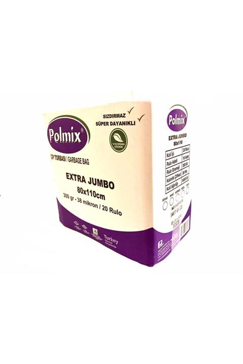 Polmix Çöp Torbası Çöp Poşeti Jumbo Extra Boy 300 gram 80 X 110 38 Mikron Siyah 1 Koli 20 Paket
