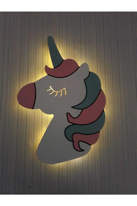 Işıklı Toplar Türkiye Çocuk Odası Dekoratif Ahşap Unicorn Gece Lambası Ledli Aydınlatma