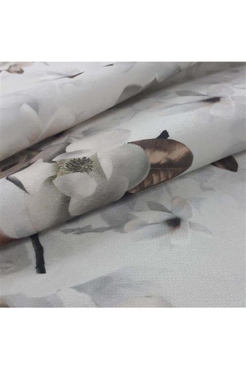 Evimstil Krem Kahve Çiçekli Döşemelik Kadife Kumaşlar