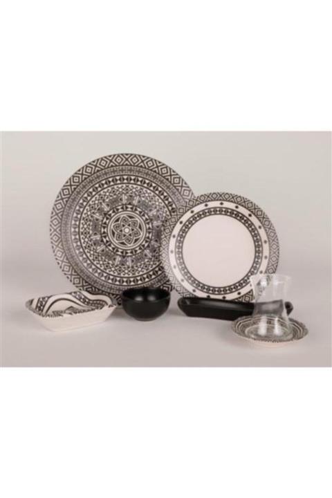Keramika Mermer Mozaik Desen Kahvaltı Takımı 19 Parça 4 Kişilik