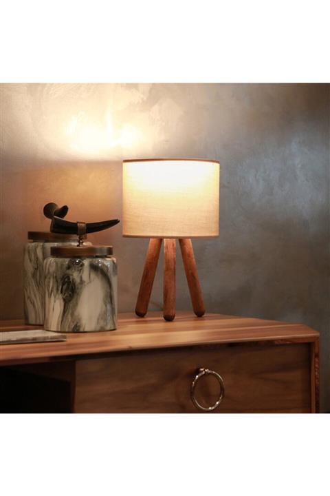 HOMİNG Tasarım Ahşap Silindir Başlıklı Kumaş Abajur Ayd-2942