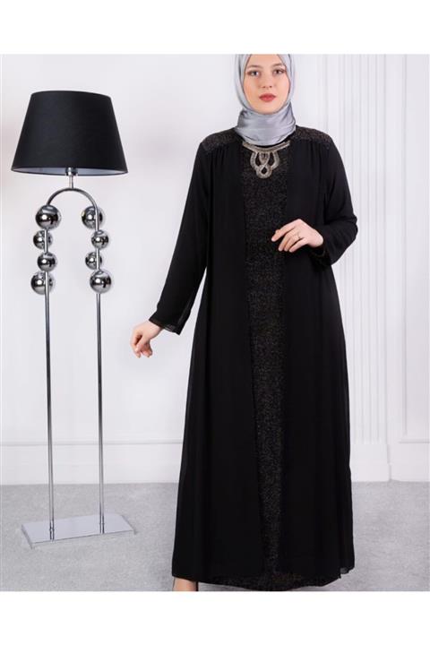 behrem Kadın Siyah Büyük Beden Abiye Elbise