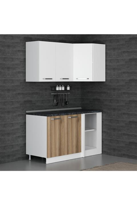 Minar 145cm Köşe Mutfak Dolabı - Beyaz/dore K145-d1