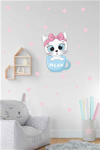 BK Decor Fincan Içindeki Sevimli Şaşkın Kedi Çocuk Odası Duvar Sticker