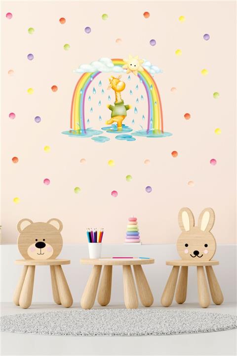 BK Decor Renkli Gökkuşağı Altındaki Sevimli Zürafa Çocuk Odası Duvar Sticker