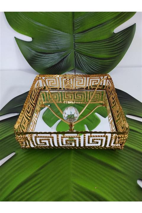 ToMorza Metal Peçetelik Altın Rengi Kaplamalı Aynalı Zemin (19x5 Cm)