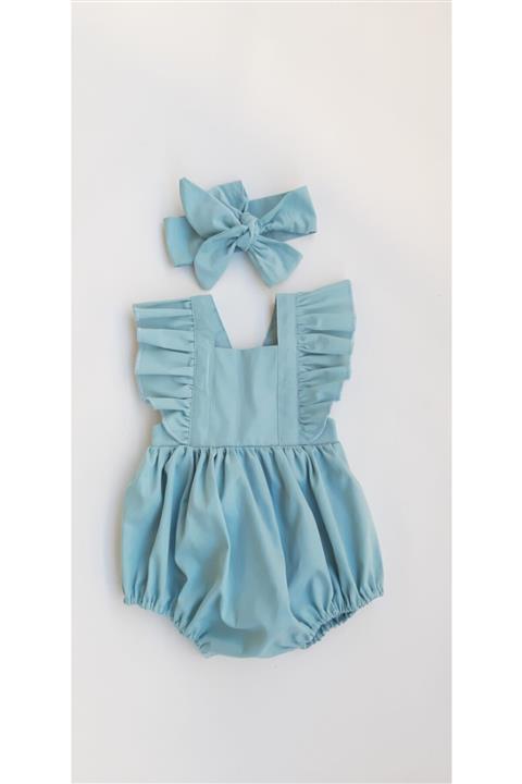 NursuBaby Kız Bebek Mavi Ayarlanabilir Askılı Romper Takım