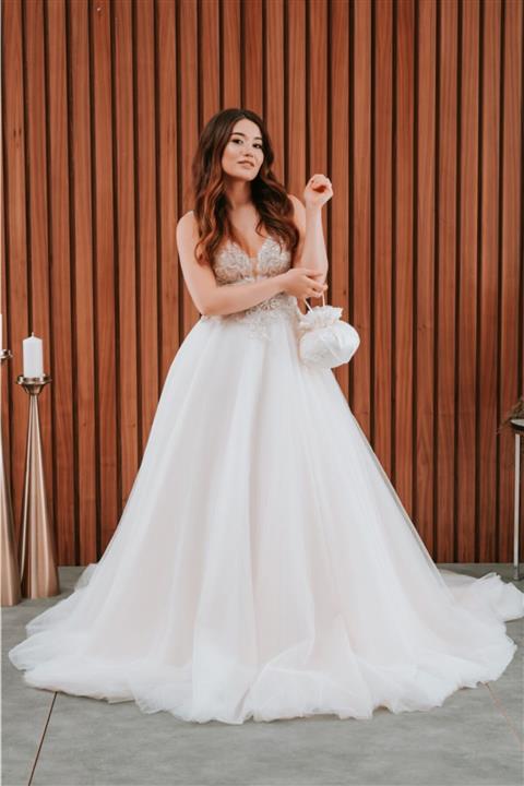 Nevin Modaevi Kadın Kalın Askılı Transparan Sırt Dekolteli Helen Gelinlik