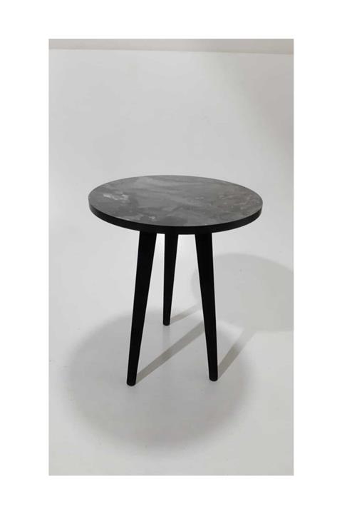 224home Yan Sehpa Siyah Mermer Görünümlü Tek Sehpa